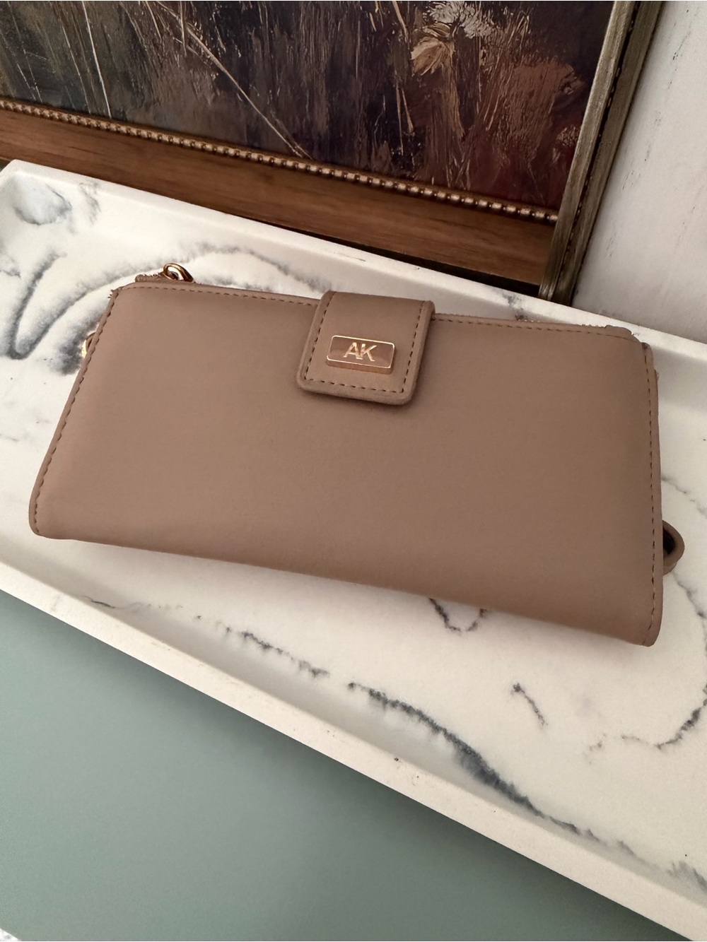 Anne Klein Taupe Long Wallet with Gold Hardware